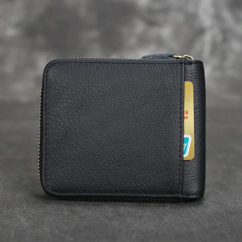 Short Organizer Wallet Man With Zipper Around Genuine Leather Male Coin Purse Crazy Horse Leather Card Holder For Boys Vintage Short Organizer Wallet Man With Zipper Around Genuine Leather Male Coin Purse Crazy Horse Leather Card Holder For Boys Vintage