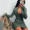 Damas elegante vestido de fiesta liso casuales de las mujeres la mitad de manga larga de costilla Bodycon vestido de invierno primavera Mini vestidos ► Foto 3/6