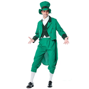 

Adult Men St. Patrick's Day Costume Republic Of Ireland Green Elf Cosplay Carnival Halloween Stage Show Fancy Party Clothes