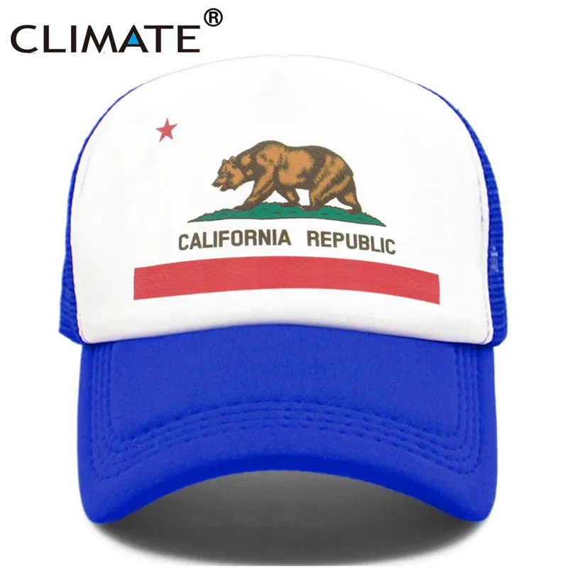 CLIMATE California, Кепка для водителя грузовика, мужская, медведь, флаг California, флаг, кепка s, женская, забавная, хип-хоп кепка, бейсбольная кепка, крутая, летняя, сетчатая Кепка - Цвет: Blue Cap