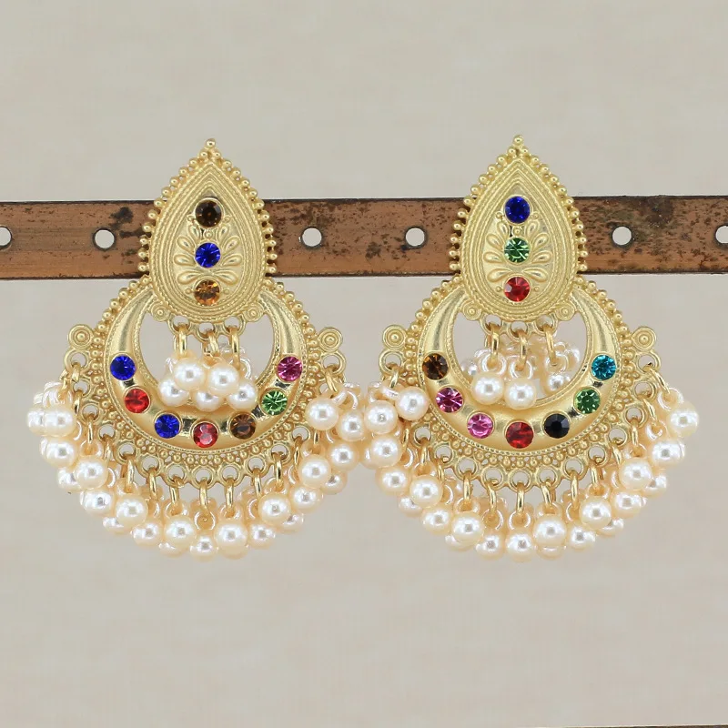 Женские индийские серьги Jhumka с разноцветными бусинами этнические Винтажные из