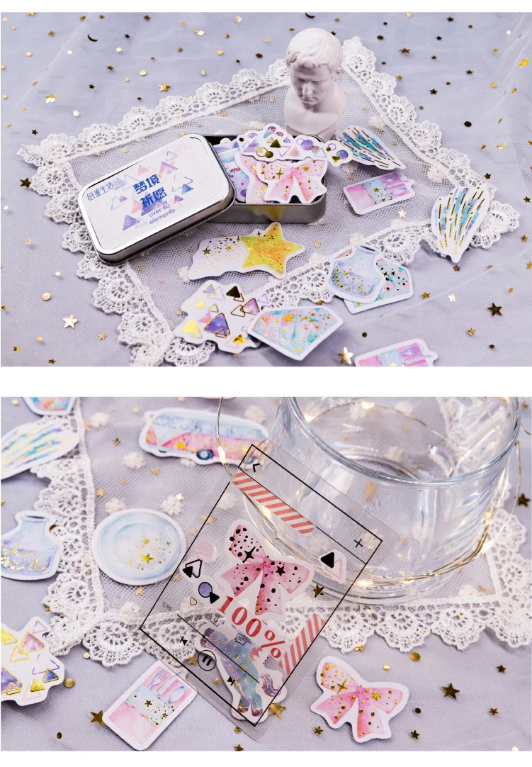 60 шт./упак. бронзовая мечта железный ящик наклейки Decoracion в коробке Скрапбукинг DIY офисные канцелярские школьные принадлежности