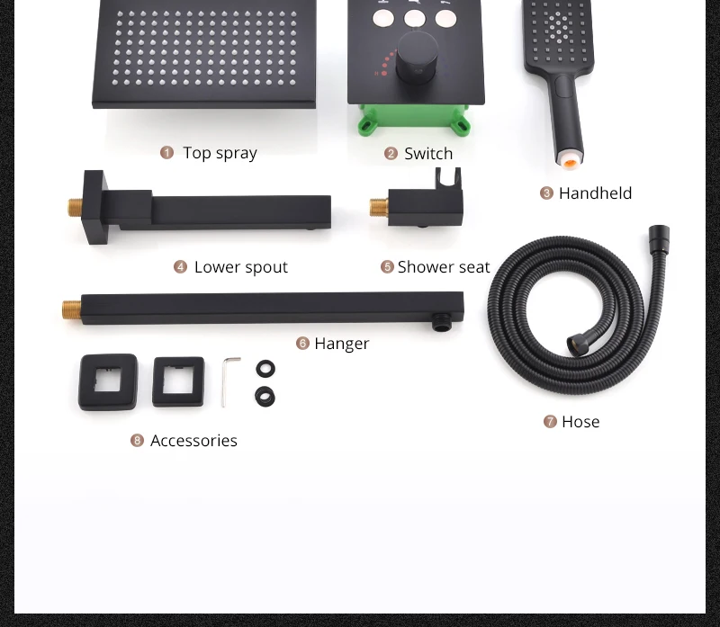 Black Button Shower Set Thermostatic Shower Set In-Wall Brass Touch 6 x 10 inch Faucet Shower System (36)