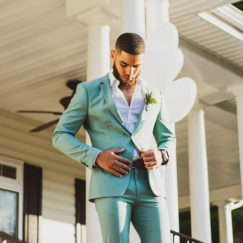 2020 Mint Green Men Tuxedos Groom Wedding Suits Slim Fit Two Button