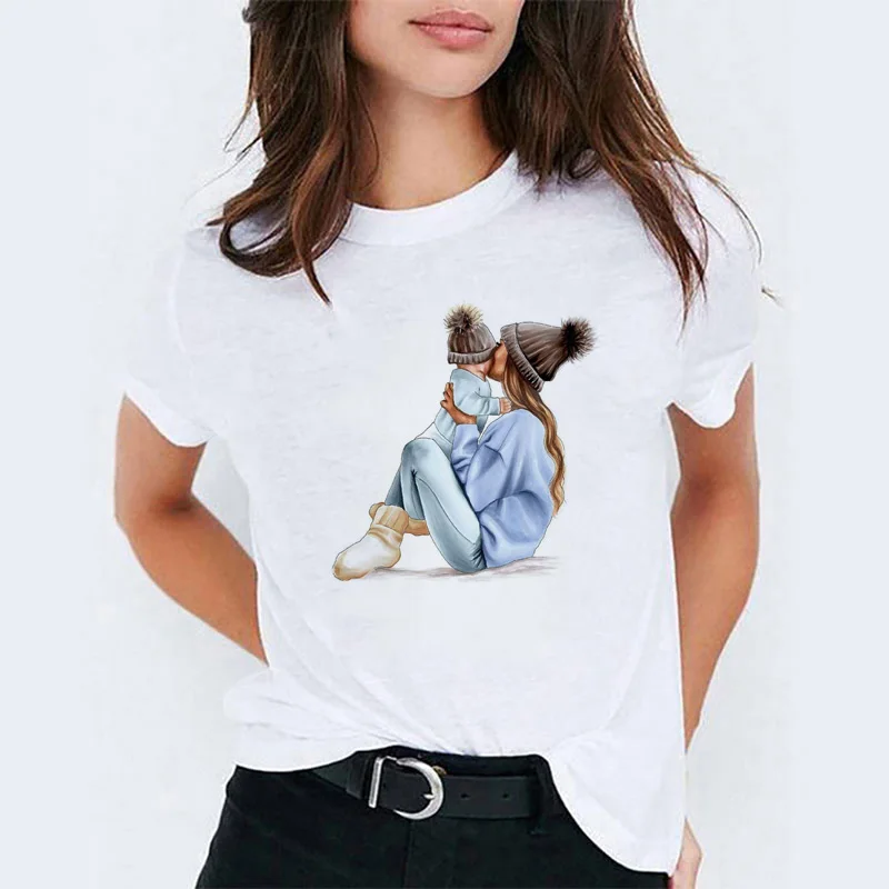 

Vogue Mom Print White Cotton T Shirt Women Mama Mother's Day Gift Graphic Tees Summer Casual Mickey Top Femme Plus Size