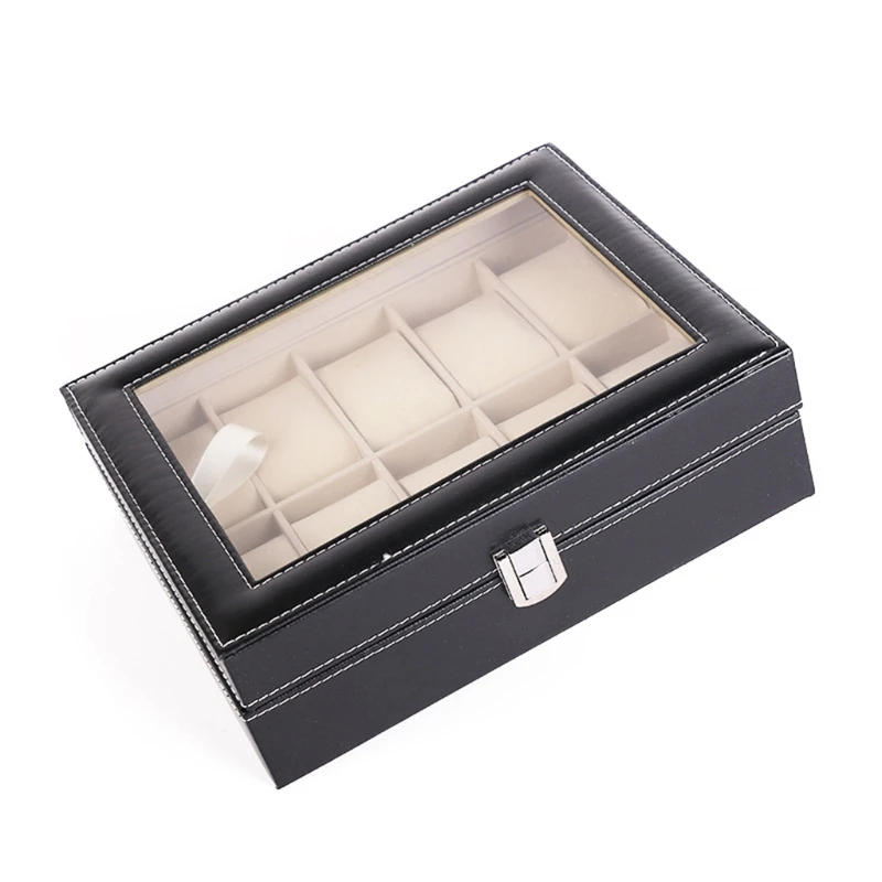 Watch Storage Box Leather Storage Box 10 Grids Watch Box PU Leather Watches Display Case Jewelry Holder Storage with Lock