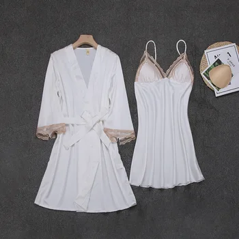 

Tunic Sleepwear Women Pijamas Dress Robe Sleep Sets Silk Pajama Dress Long Sleeve Sexy Nightgown Home Clothes Lounge Wear Set
