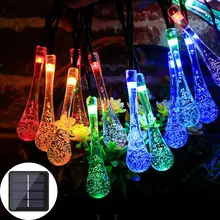 LED Outdoor Water Drops Solar Lamp String Lights 7/6/5m 50/30/20 LEDs Fairy Holiday Christmas Party Garland Garden Waterproof
