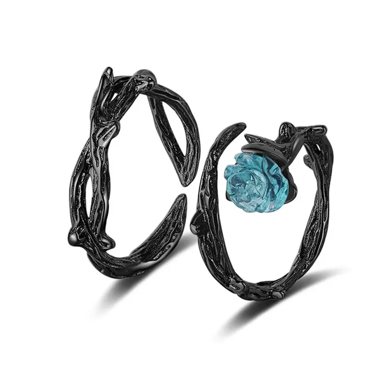 

Ten Peach Black Bud Creative Rose Thorns Couple Silver Ring Opening Men And Women Personality Tail Ring Thai Silver Ring