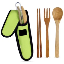 7 шт посуда для путешествий многоразовые бамбуковые столовые приборы набор переносных бамбуковых столовых приборов включает бамбуковые вилки ложки нож палочки для еды солома и