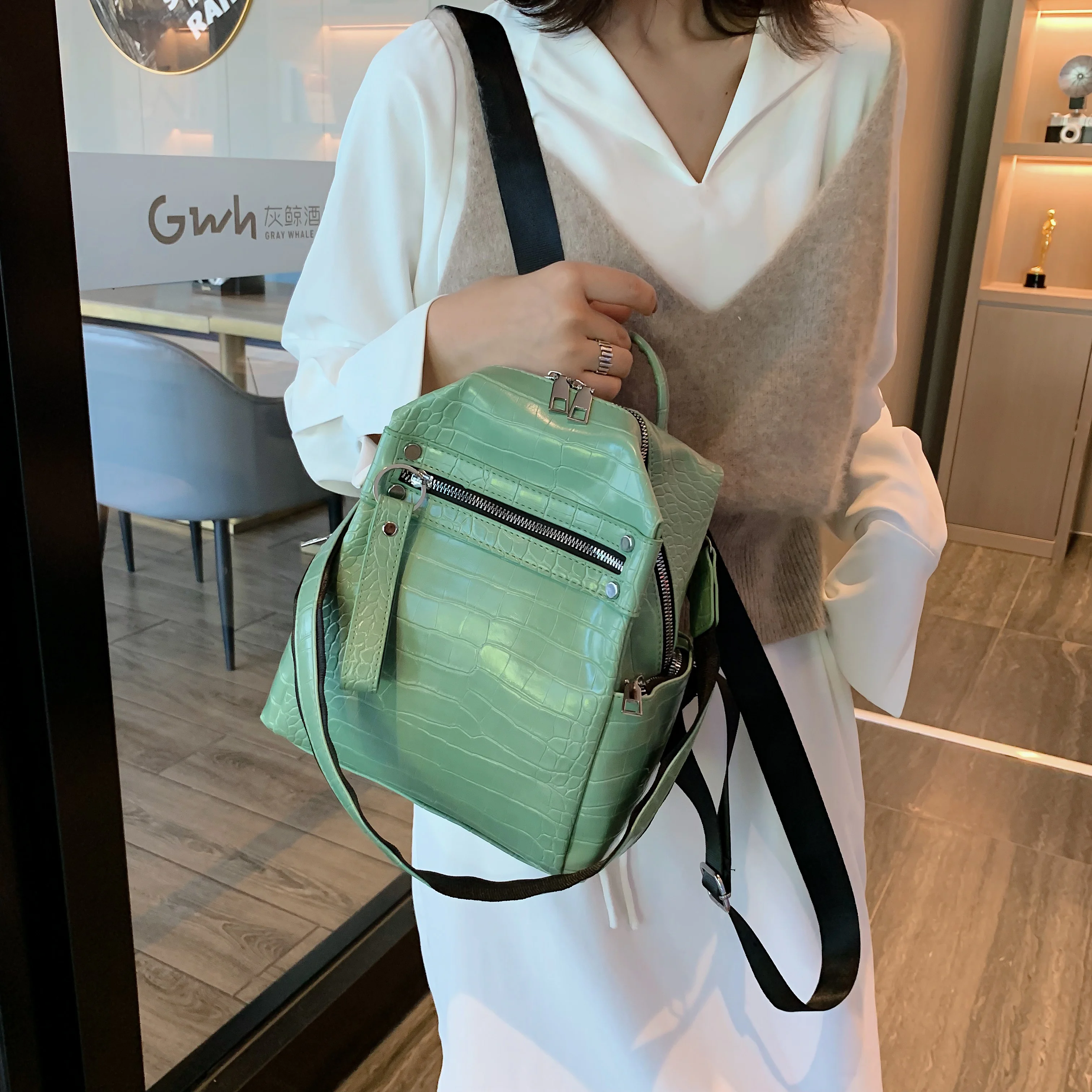 

Retro Stone Pattern PU Leather Backpacks For Women 2019 Solid Color Backpack Teens Girls School Bag Teenage Travel Back Pack