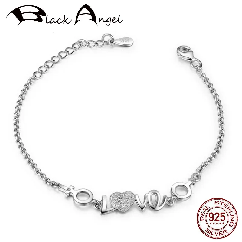 

New Authentic 925 Sterling Silver Heart Zircon Alphabet LOVE Bracelets for Girlfriends 925 Silver Fine Jewelry