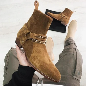 

Fashion Men Shoes Top Quality Vintage PU Leather Rustic Gold Buckle Harness Boots Mens Boots Casual Zapatos De Hombre LP398