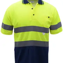 Высокая видимость рубашка с коротким рукавом, двухцветная желтая темно-синяя рубашка со светоотражателями покроя поло со светоотражающими полосками Hi Vis Рабочая одежда