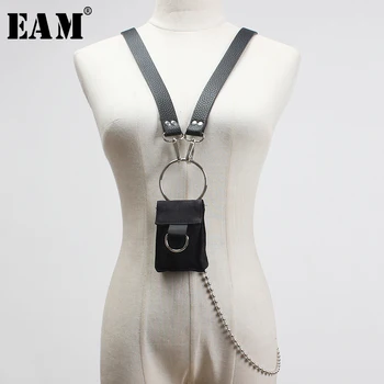 

[EAM] Pu Leather Black Mini-bag Buckle Split Joint Belt Personality Women New Fashion Tide All-match Spring 2020 1T682