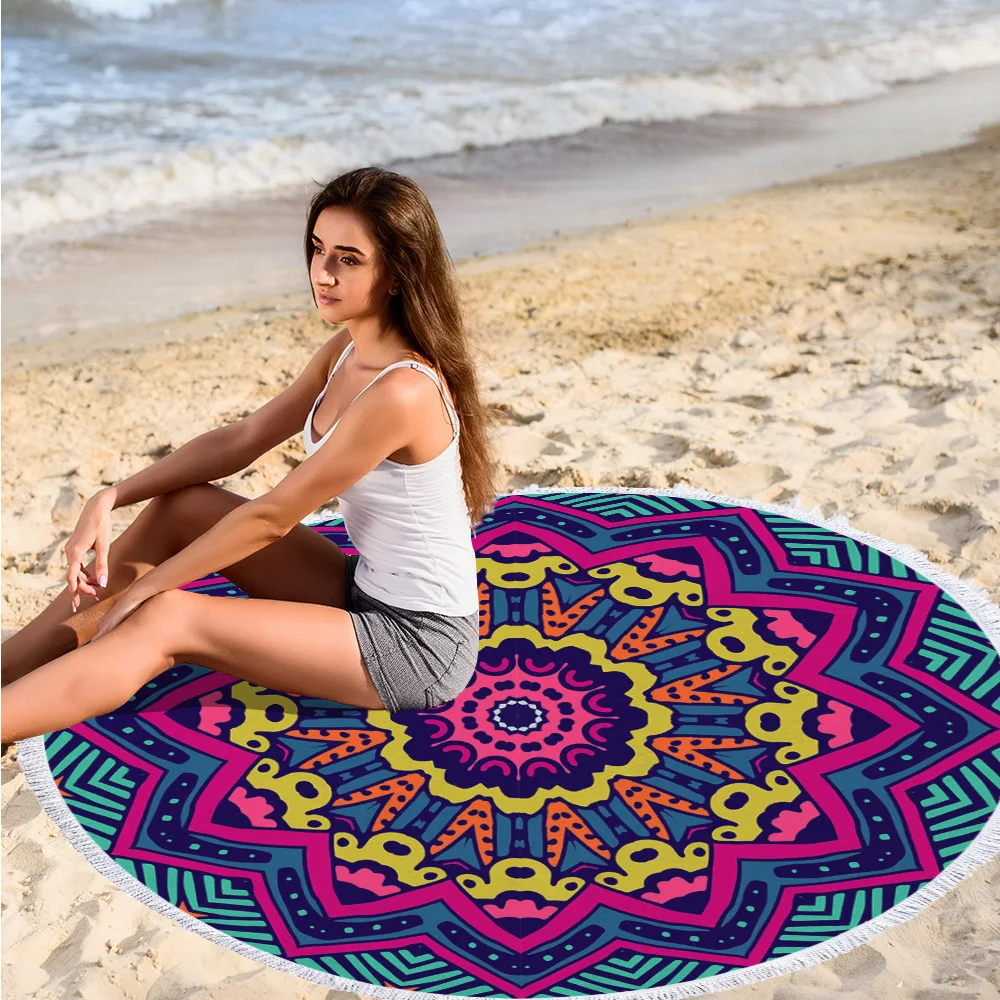 Summer Chiffon Beach Towels Bohemian Style Printed Round for Beach Picnic 
