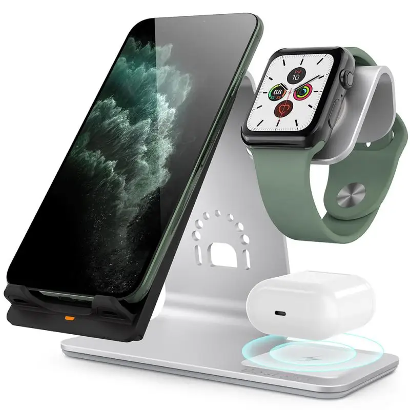 QI 10 Вт Быстрая зарядка 3 в 1 беспроводная зарядная подставка для Apple Watch 5 4 Airpods Pro Qi быстрая зарядная док-станция