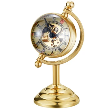 

Luxury Mechanical Pocket Watch Unique Transparent Spinning Globe Hand Winding Watches Fashion Gold Desk Decoration Clock reloj