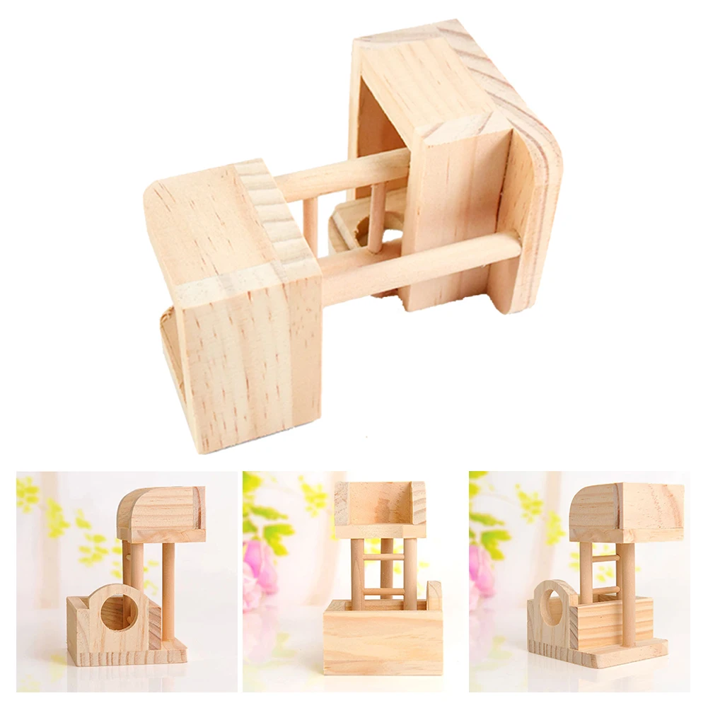 

2 In 1 Hamster Toy Sleeping Gift Cage Bed Small Pet With Ladder Playing Squirrel Accessories Nest Climbing Wooden