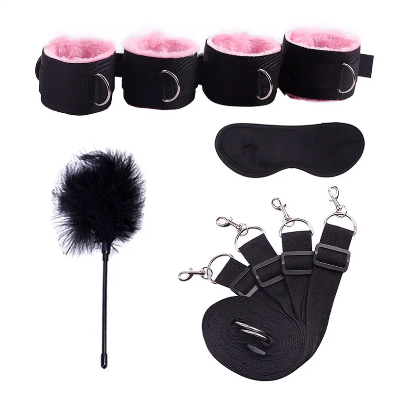 Sex Handcuffs With Blindfold and Flirting Feather Stick BDSM Bondage Set Under Bed Erotic Toys for Women Couple Adult |