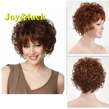 

Joy&luck Short Wig Brown Color Curly Synthetic Wigs for Women Piexie Cut Hair Wigs with Bangs Cosplay Wig or Daily Hair Style