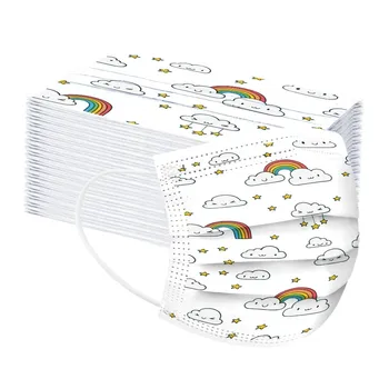 

Children's Rainbow Mask Disposable White Face Mask Masque Маска Lovely Print Personal 3 Ply Protective Ear Loop Masks Mascarilla