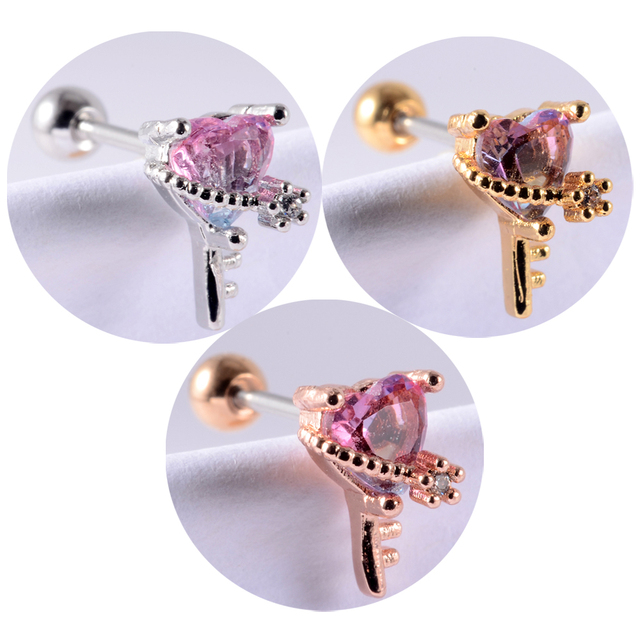 Colorful Crystal Ear Studs Cartilage Helix Lobe Conch Rook Piercing Screw Earrings Body Piercing Jewelry For Woman Ear Gift