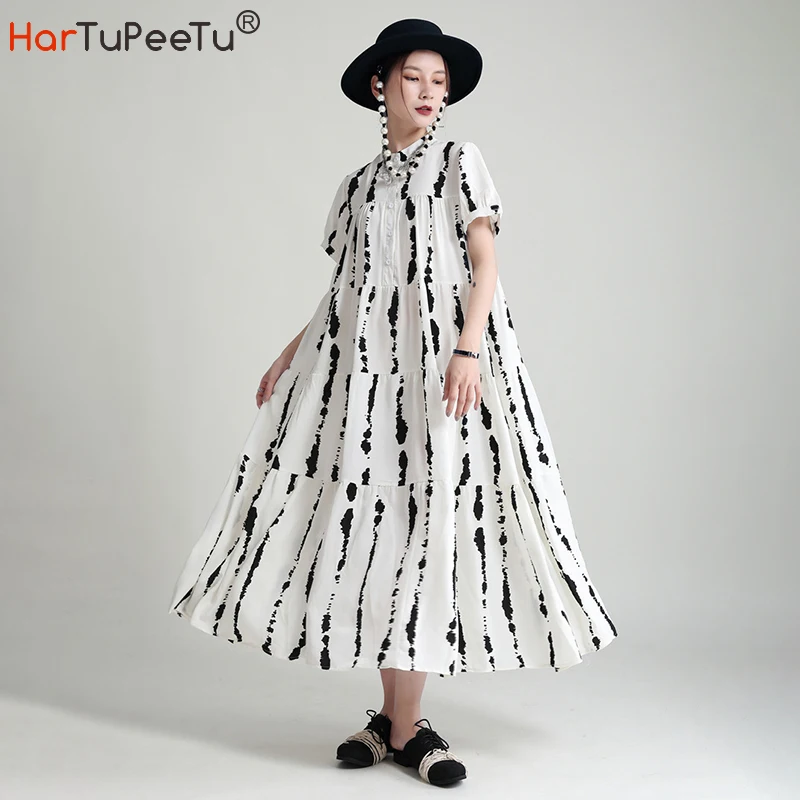 

Maxi Dress Women Summer Striped Print Ankle-Length Loose Vestido Mujer Fashion Oversize Comfortable Long Dresses