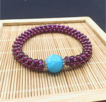 

Natural burgundy garnet woven bracelet fashion women's style with Tianhe stone bracelet bracelet
