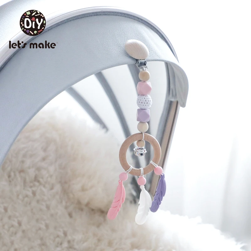 Let's Make Children's Toys Mobile On The Bed Musical Crib 1PC Feather Bell Silicone Rattle New Born Trolley Chain Ring Baby Toys