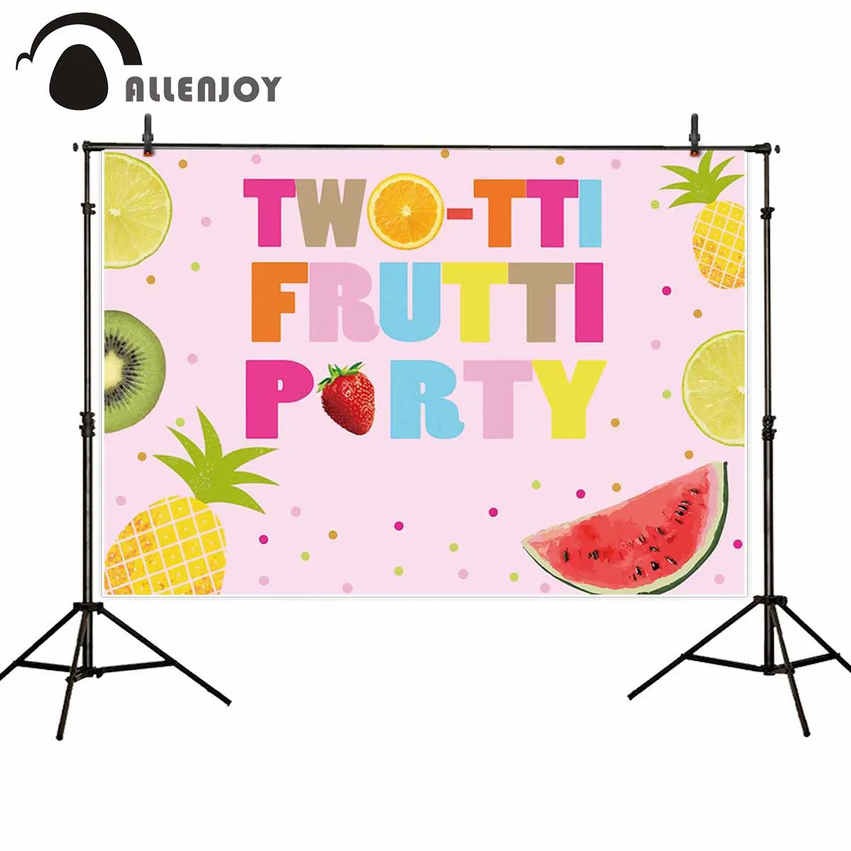 Allenjoy Fruit Photozone Banner Colorful Watermelon Pineapple Lemon Kiwi Dot Pink Party Supplies Baby 2th Birthday Event Curtain | Дом и сад