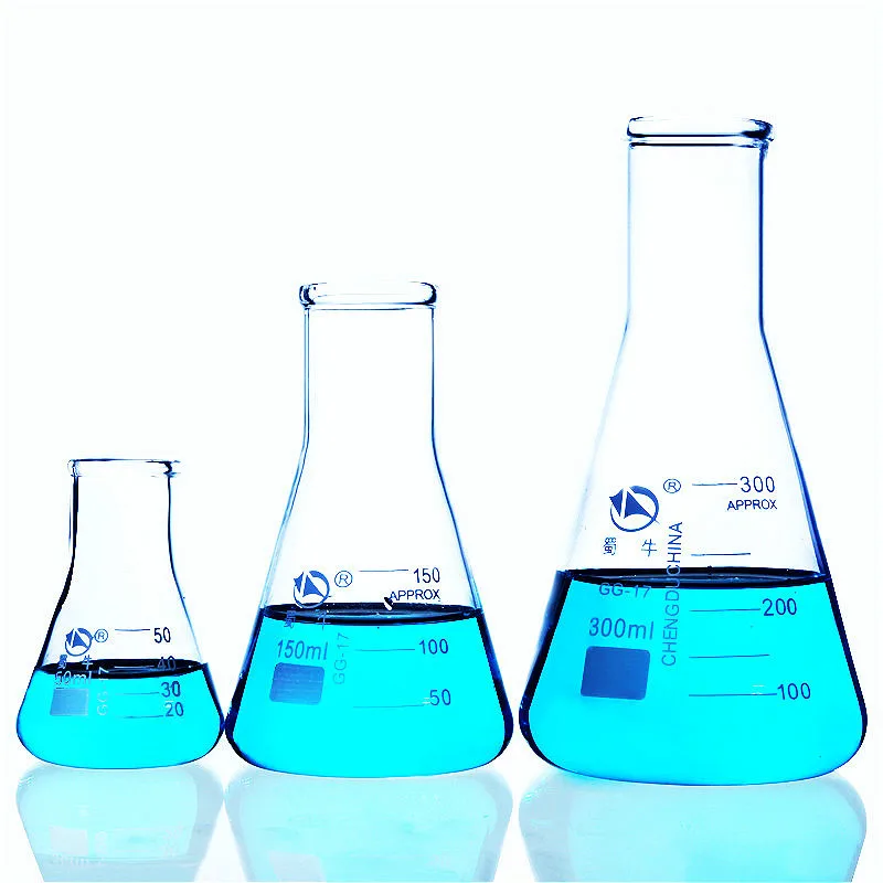 Стеклянная коническая колба из боросиликатного стекла Erlenmeyer Малый калибр 50 мл/100