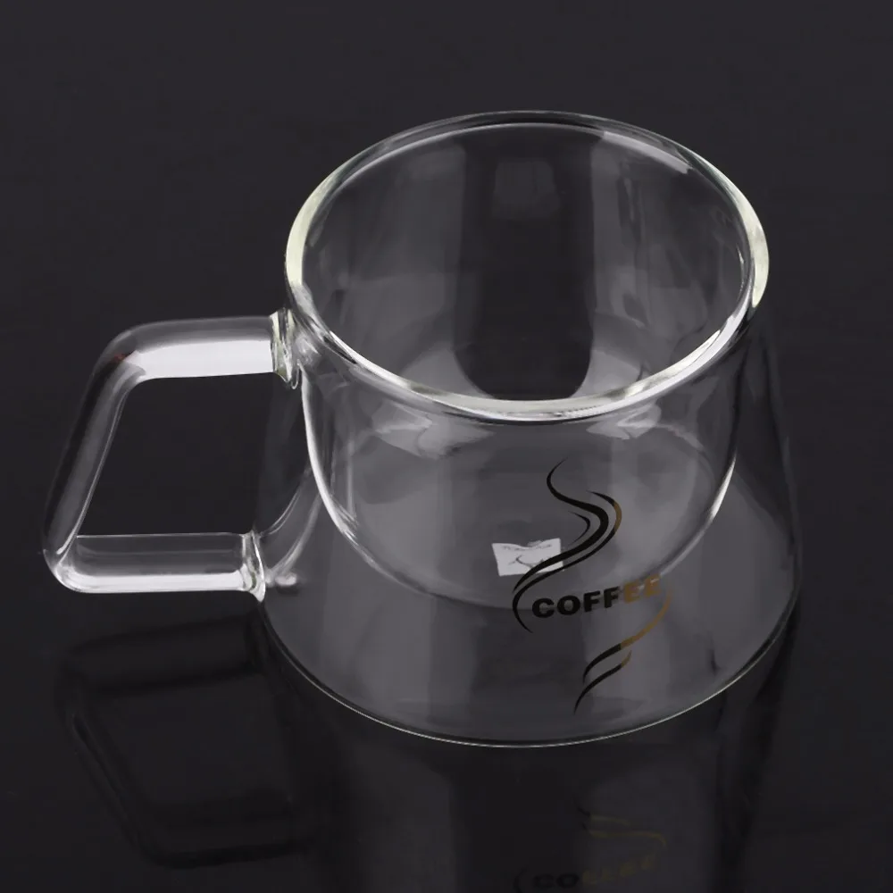 Двухслойная стеклянная кофейная кружка, чашка из боросиликатного стекла, бутылка для воды, китайский чай, модный дизайн, термостойкая чашка с ручкой, 200 мл