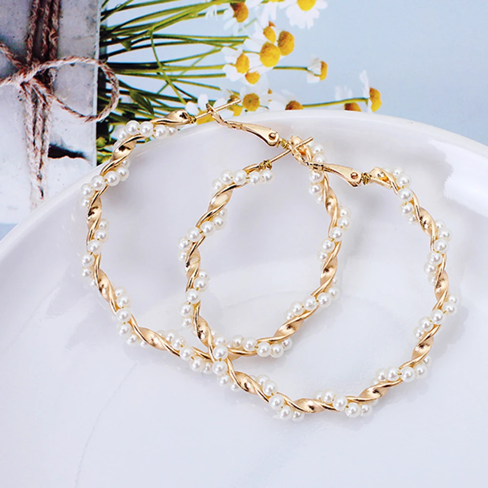 Большие круглые жемчужные серьги женские популярные большие петли ювелирные