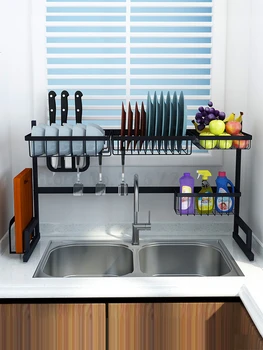 

Stainless steel dish sink storage rack above the single-slot multifunctional kitchen bowl storage rack