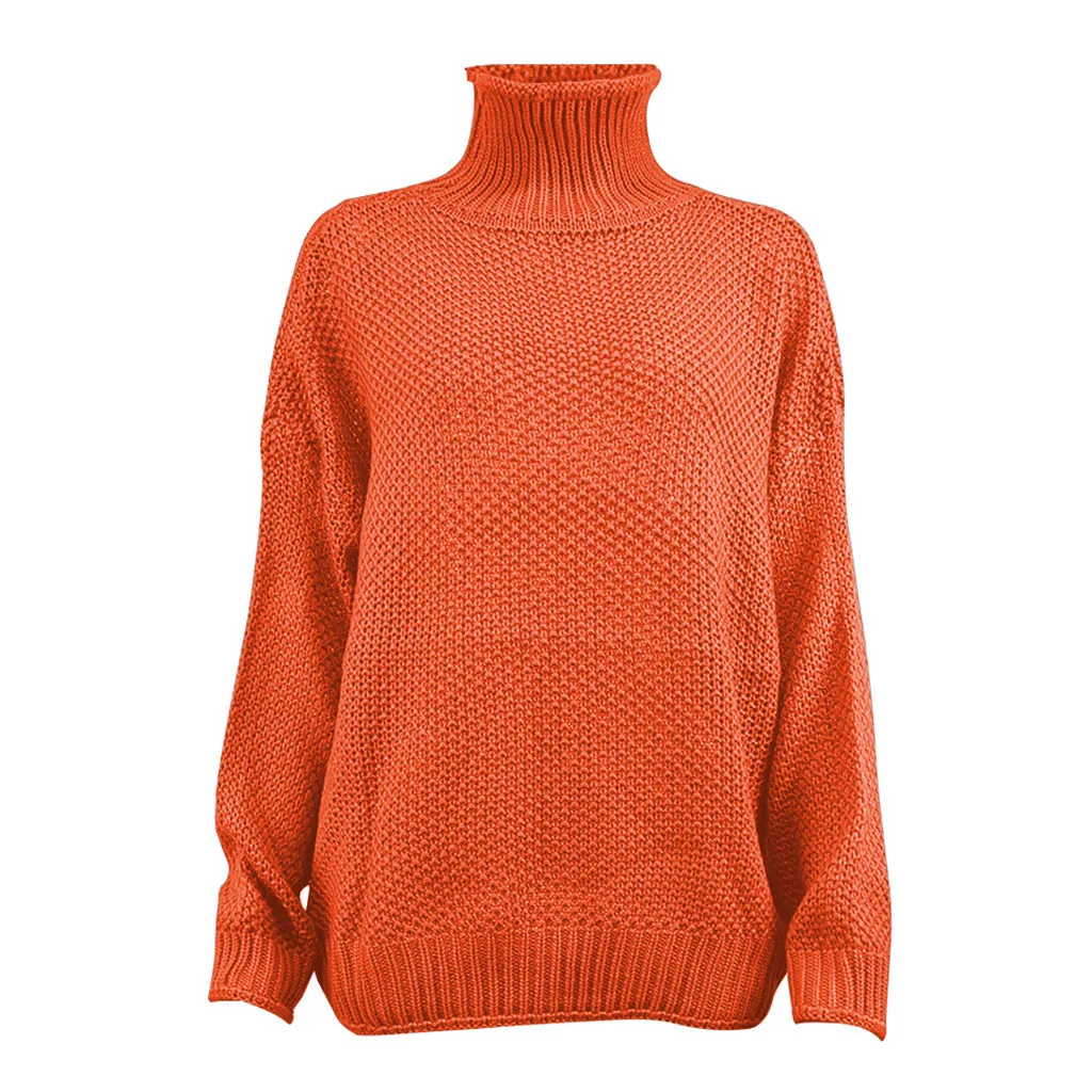 Модный вязаный свитер женский Водолазка длинный рукав пуловеры женский Однотонный свитер свободные свитера оверсайз# J30