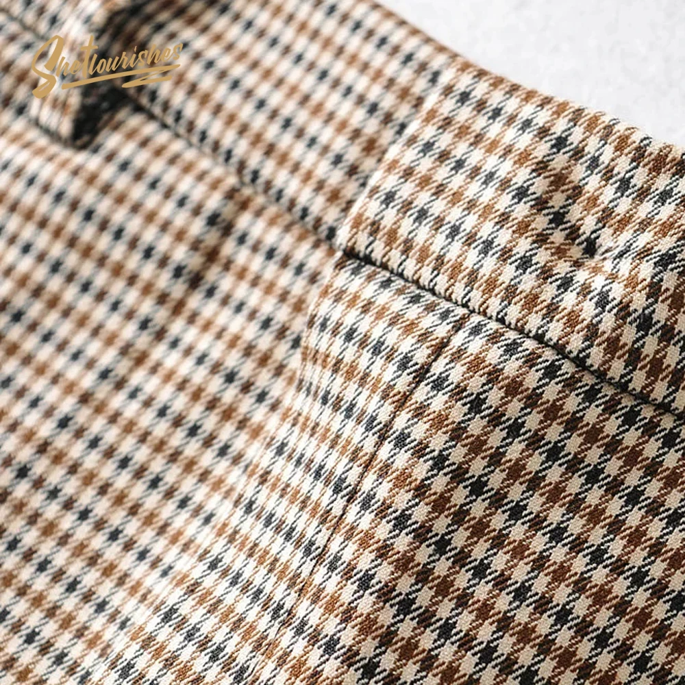 Sheflouses, Женская юбка в ломаную клетку, высокая талия, Ретро стиль, офисный костюм, юбка, облегающая, прямая, миди, юбка с карманами, Faldas, бежевая, SFB4b