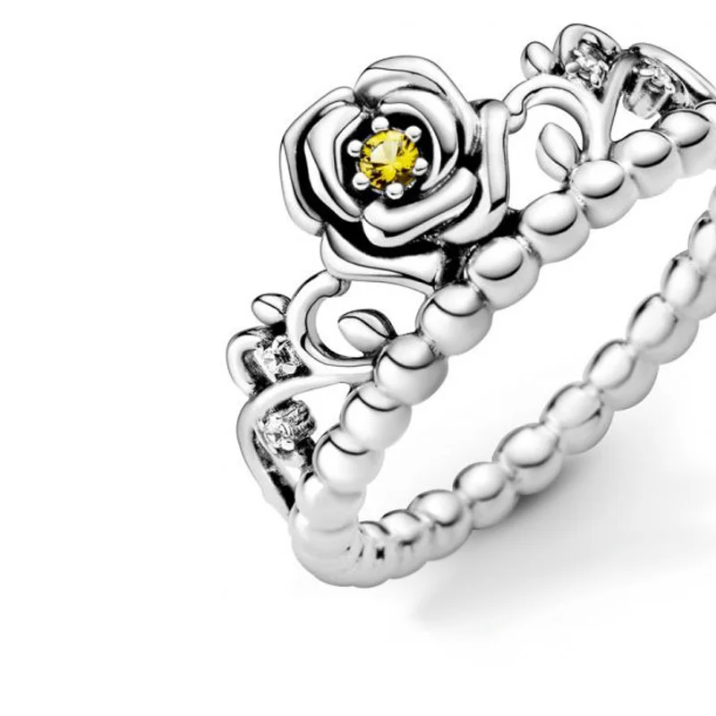 

2020 HOT New Autumn 100% 925 Sterling Silver Rose ring-shaped string yellow zirco Sterling Silver Women Jewelry Birthday Gift