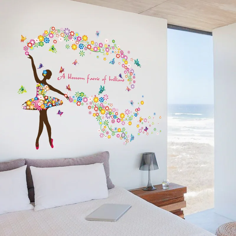 Romantic flower fairy wall stickers DIY butterflies Murals for nursery children