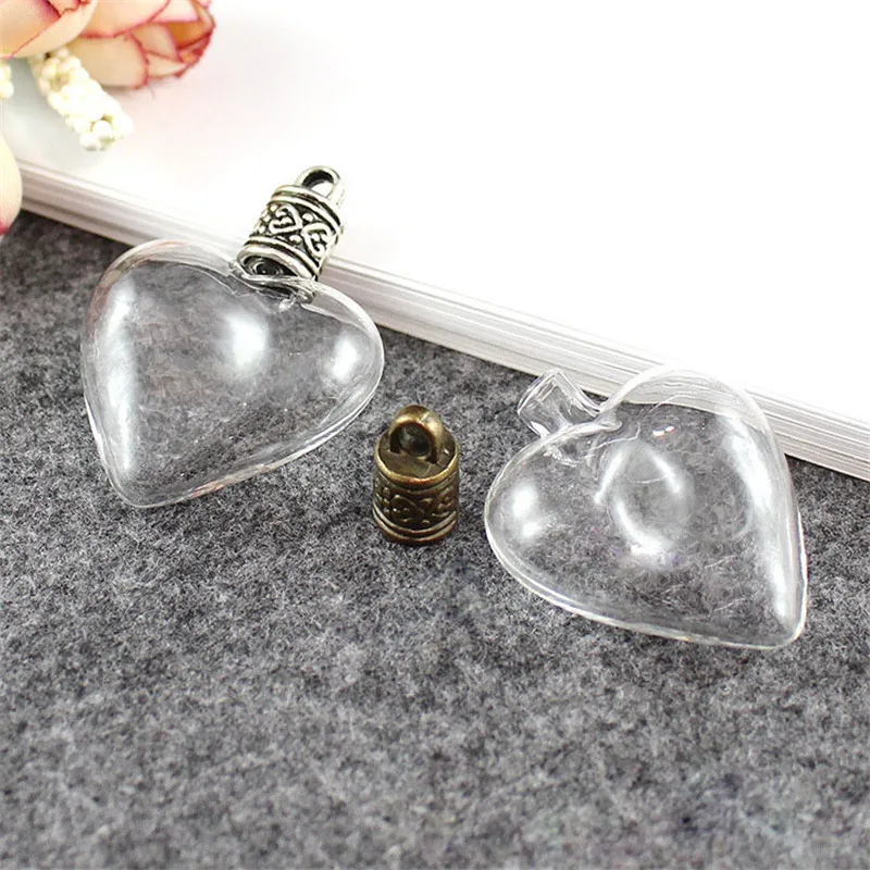 5PCS/Lot Wholesale Mini Heart-shaped Glass Bottle Jars Charms Pendants  With Metal buckle For Making Necklace DIY Accessories 6