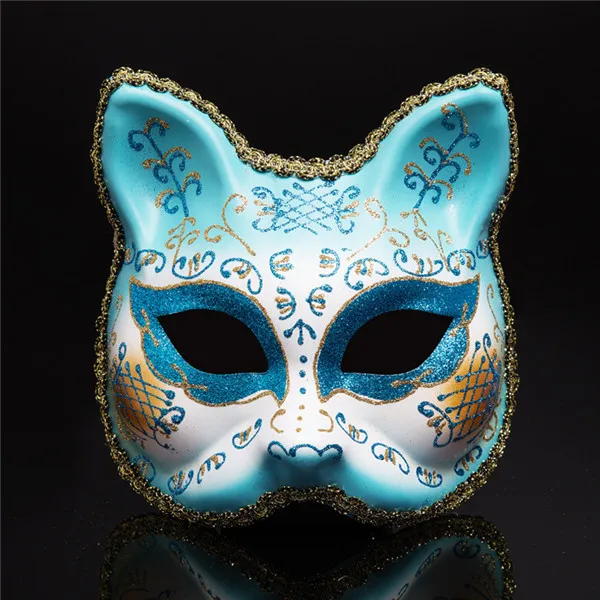 Блестками Cat дизайнерская маска для вечеринки с рисунком лисы Маскарадная маска на Рождество и Хеллоуин; Венецианский карнавал маска Анонимус Косплэй маска животного - Цвет: C