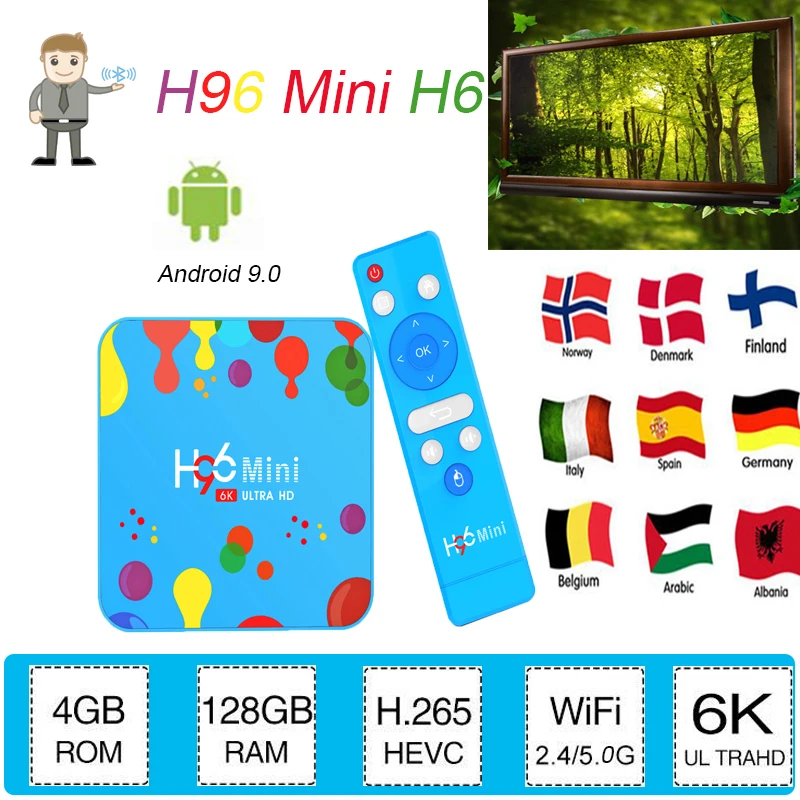 

Smart tv H96 Mini H6 4GB 128GB Android 9.0 HD Smart TV Set Top Box H.265 Wifi 2.4G/5.0G 6K Support for Spanish iptv subscription