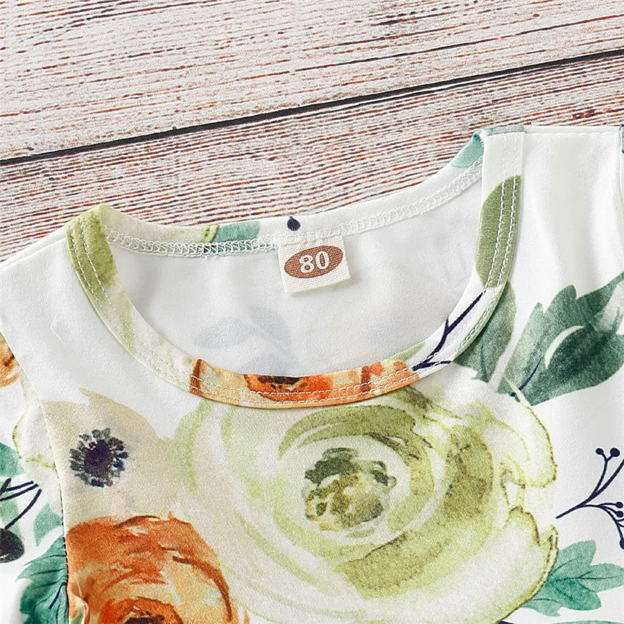 Children's girl suit short-sleeved flower print top + hole children clothes set jeans set camiseta termica infantil 40A1 (9)