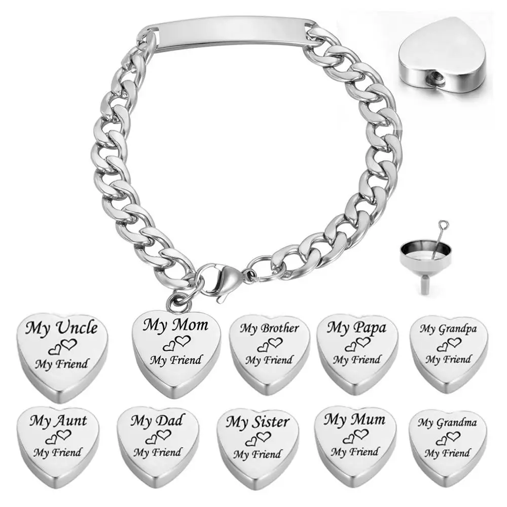 Stainless Steel Fashion Cremation Bracelet for Ashes My Friend Urn with Heart Charm Locket Memorial Bangle Gifts | Украшения и