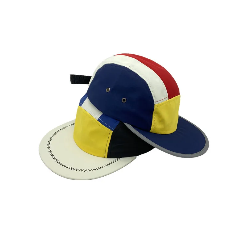 2021 New Blank Polyester Breathable Quick Drying Sports Reflective Flat Bill Running Caps Splice Snapback Hat