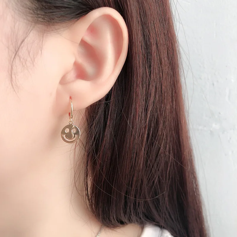 A Pair 925 Silve Gold Color Copper Colorful Rainbow Hoops Earring For Women Demon Eye Gift Smile Face Jewelry Crown Earrings