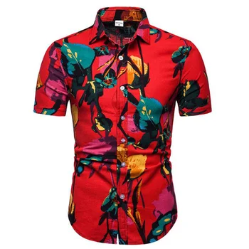 

Printed Men Slim Fit Shirts Short Sleeves Hawaiian Shirt Red Shirts Male Shirt For Men Casual Mens Printed Shirts Summer
