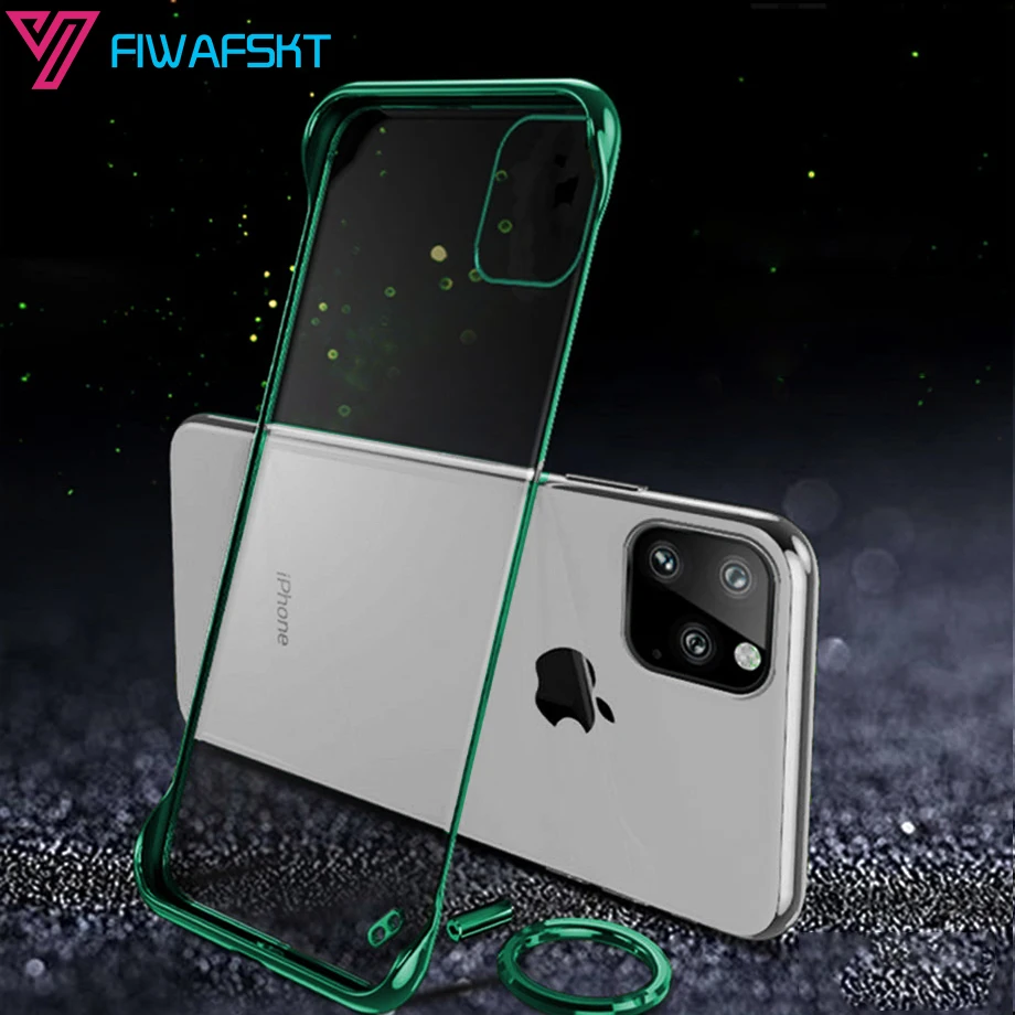 

For iPhone 11 Pro Max X XS Max XR 7 8 Plus 6 6s Plus Fashion 6.1 5.8 6.5 Plating Transparant Frameless Hard PC Cover Finger Ring