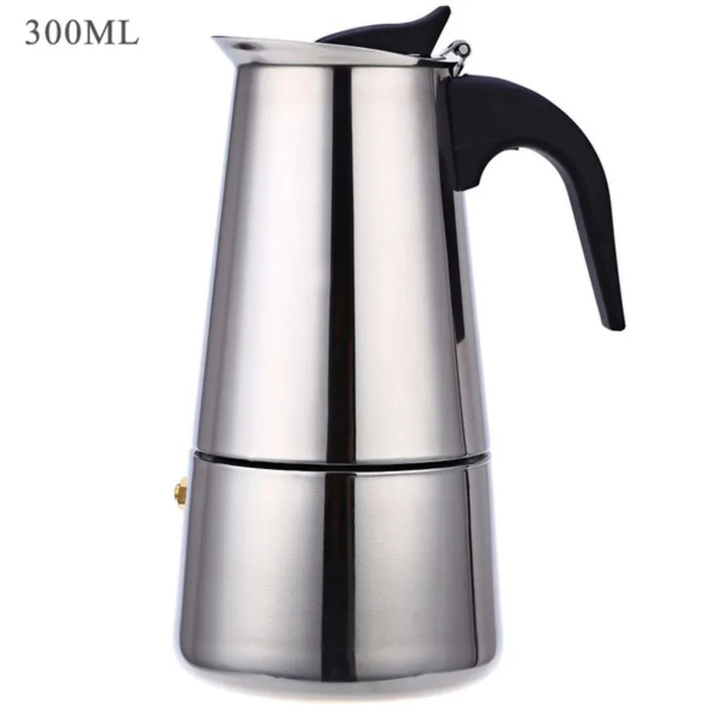 300ml 100/200/300/450 мл нержавеющей стали нержавеющие кофеварка эспрессо Cafeteira Нержавеющая сталь Кофе производители предотвращающие ожоги ручка итальянский топ Moka - Цвет: 300ml