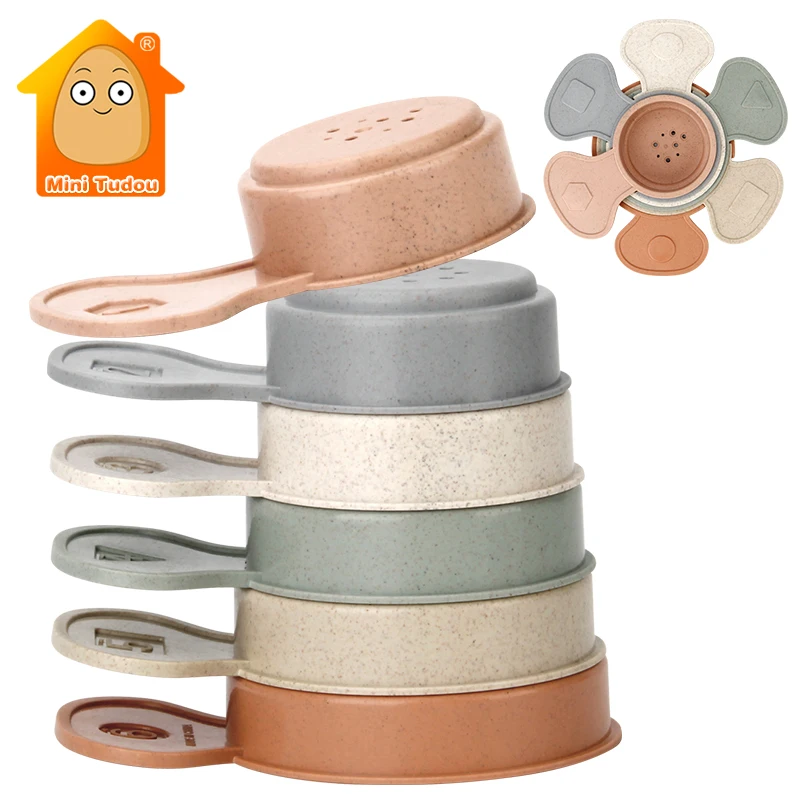 6PCS Baby Stacking Cup Rainbow Folding Flower Bath Playing Water Swimming Pool Beach Kit Educational Learning Toy For Baby Gifts